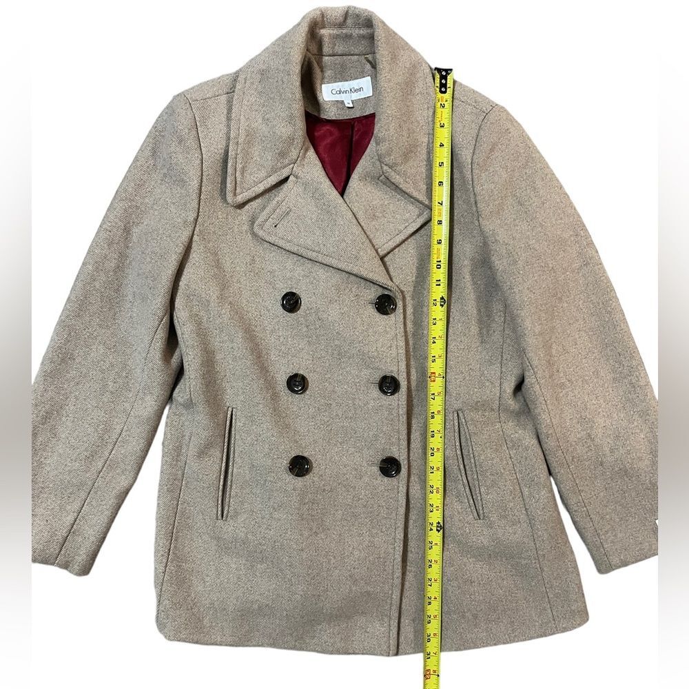 Calvin Klein Women's Double Breasted Peacoat Tan Wool Blend Size 14 - Picture 7 of 9